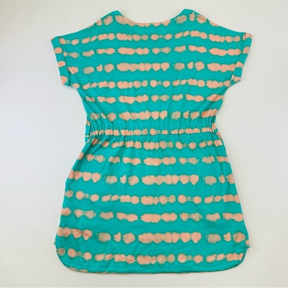 Beachy jersey cotton Dress Turquoise peach drawstring waist XL pockets Casual - Picture 15 of 15